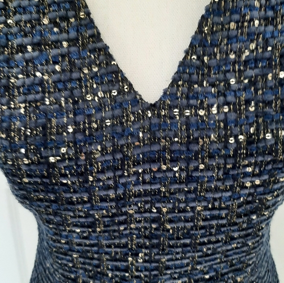 White House Black Market Lurex Sequin Navy Tweed Dress Size 0 NWT - Picture 8 of 11